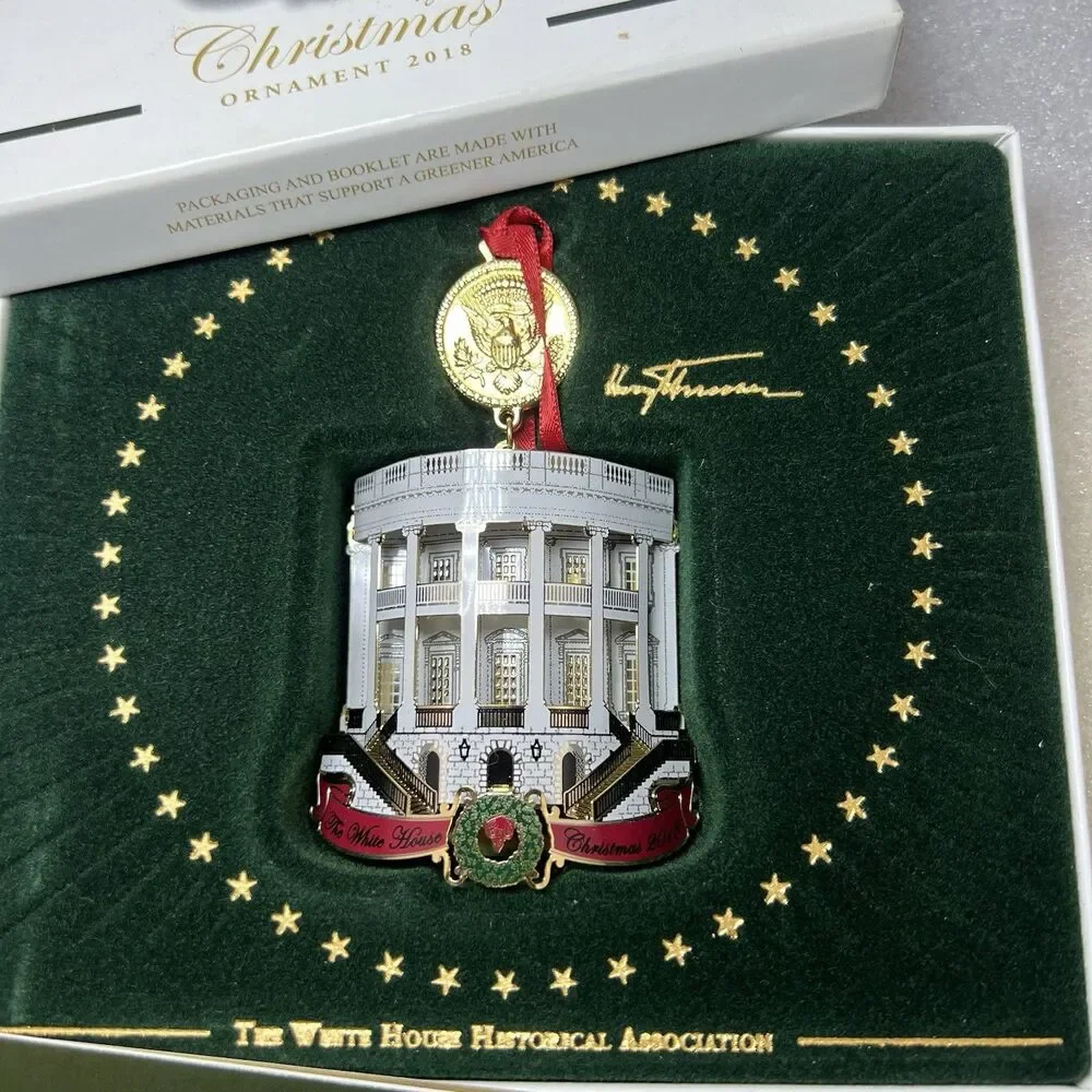 2 Metal Xmas Ornament White House President Harry S.Truman & West Wing Entrance